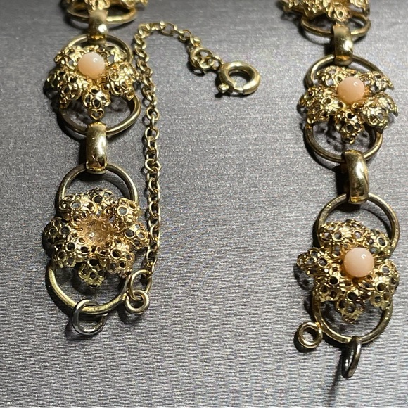Vintage Gold Filled Panel Link Flower Bracelet Size 7 Needs Clasp See All Images - Picture 4 of 10